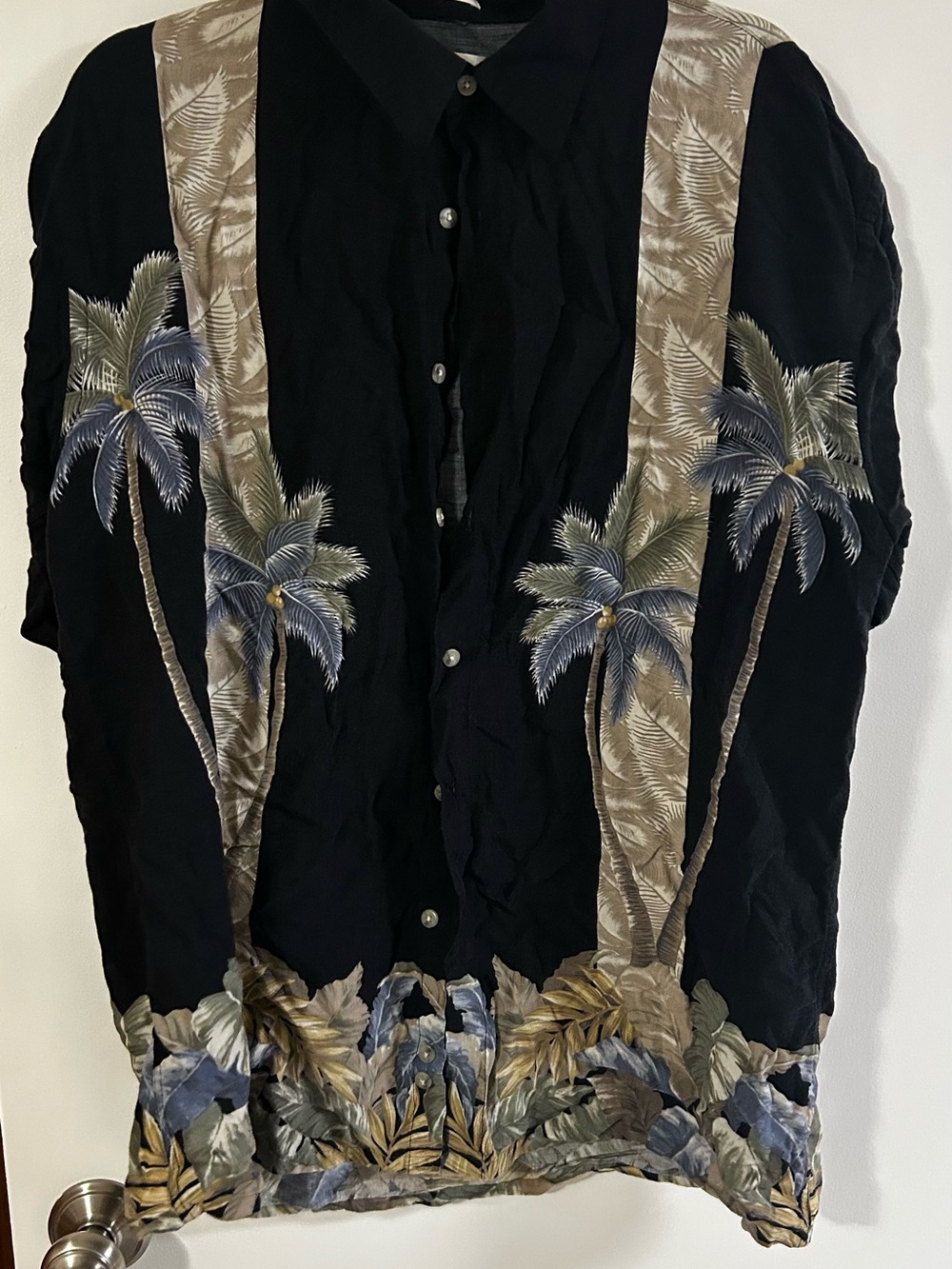 Pierre Cardin Black Short-Sleeve Palm Print Button-Down Shirt